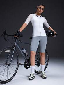 Powerista Women's Solid Color Minimalist Short Sleeve Cycling Jersey - White - View 5