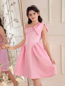 Glamorique Kids 法式新款女童连衣裙，女童生日派对晚礼服，优雅公主裙，适合主持、走秀、钢琴演奏会等场合，高端蓬蓬裙 - 藕粉色 - 查看 3