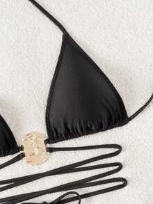 Swim Vcay 2 Stücke Damen einfarbiger eleganter Bikini-Badeanzug - Schwarz - Übersicht 5