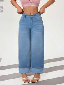 Flexra Jeans rectos y casuales de mujer con dobladillo a la altura del tobillo - Azul lavado medio - Ver 5