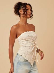 Travachic 女士夏季休闲纹理抹胸上衣，适合度假 - 杏色 - 查看 5