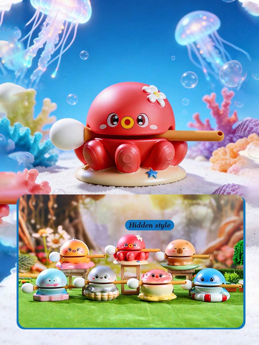 POKOJA LAND 1件梦幻水族箱木制鱼木鱼盲盒创意桌面摆件办公室装饰禅意冥想工具减压礼物成人收藏 - 彩色 - 查看 1