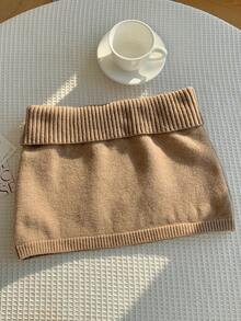 Comfortcana Váy len dệt kim gân màu trơn dành cho nữ, kiểu dáng Hàn Quốc, thích hợp cho mùa thu/đông. - Lạc đà - Xem 2