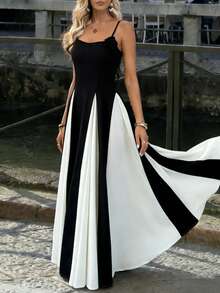 Rafferiza 撞色吊带长连衣裙女装