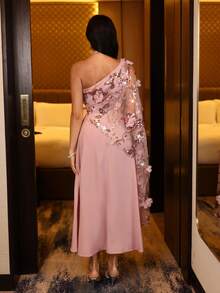 Modelyn Women's Elegant Sequin Embroidered One-Shoulder Summer Dress - Pink - View 2