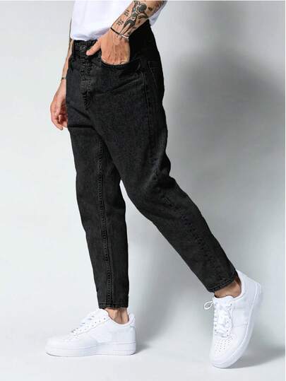 ROMWE MEN Street Life Jeans casuales de unicolor para hombres con bolsillos