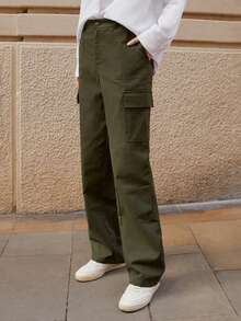 Maija 女士纯色休闲日常裤，简约风格，节日装扮 - 軍綠色 - 查看 5