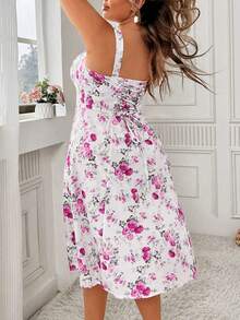 Vionelle Đầm hai dây thanh lịch in hoa thắt nơ phía trước dành cho nữ cỡ lớn, thích hợp cho kỳ nghỉ. - Nhiều màu - Xem 2