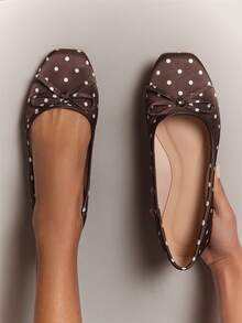SHUZIA Women's Casual Elegant Comfortable Polka Dot Ballet Flats - Coffee Brown - View 2