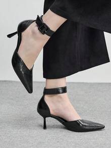 CUCCOO BIZCHIC Sandalias de tacón alto de unicolor minimalista para mujer, Día de San Valentín - Negro - Ver 3