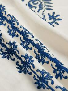 Elamini Summer Vacation Print Waist-Cinching A-Line Cami Dress - Navy Blue - View 6