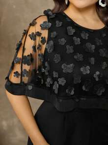 Elenzga 大码女式连体裤，时尚热销款，3D立体花卉面料，针织弹力粗纺纱线，后拉链，宽松直筒裤型，时尚现代，适合外出穿着，别致的中东风情连体裤，适合节日和情人节穿着。 - 黑色 - 查看 6