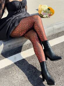 SHEIN EZwear 大码女式心形图案打底裤 - 紅色 - 查看 3
