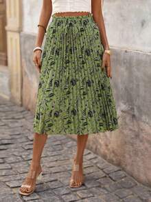 Brillora Vacation, Women's Ruffled Waist Elastic Waist Artistic Pattern Print Casual Vacation Skirt, Spring/Summer, Summer Vacation Outfits, Holiday Outfits For Women - Multicolor - View 3