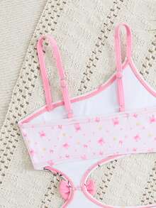 SHEIN Traje de baño de una pieza con estampado de corazones y lazo para niña (estampado al azar) - Multicolor - Ver 6