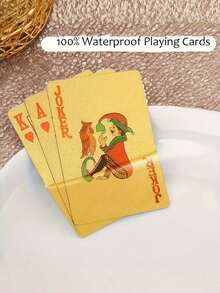 Joivida 金箔扑克牌，经典手工打造，高级防水耐用，成人扑克套装，适合家庭聚会、游戏之夜、节日礼盒派对娱乐，桌面游戏用品，赌场风格奢华扑克牌收藏 - 彩色 - 查看 6
