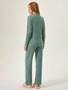 Loomlin 100%Cotton Floral & Slogan Graphic Ribbed Knit Lounge Set