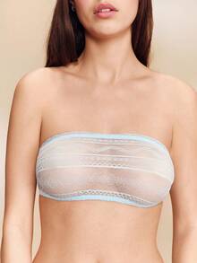 lacRébo 淡蓝色蕾丝内衣套装，含抹胸和丁字裤，可爱风格 - 藍色 - 查看 6