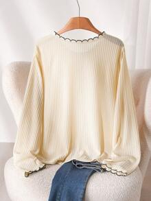 CosyJoli Plus Size Women's Casual T-Shirt, Waffle Knit Top, Button Front Top, Women's Going Out , Women's Casual , Vintage Top Women Spring Casual Vacation Women Spring T-Shirt For Women - Beige - View 2