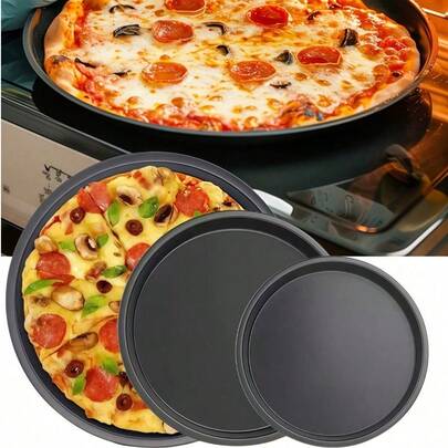 Bộ 1/3 khay nướng pizza bằng thép carbon đen 10/11/12 inch, khay nướng bánh pizza chống dính, thích hợp cho pizza, bánh ngọt, bánh mì, thịt nướng, khay nướng tròn, khay lò nướng, đĩa pizza, khuôn pizza, bộ dụng cụ nướng.