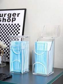 1pc Clear Face Cover Storage Box, Multifunction Desk Organization For Home - Multicolor - View 3