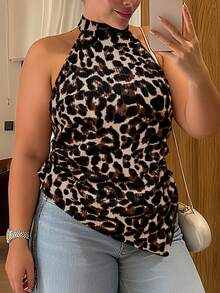 Vionelle 大码女士优雅无袖豹纹吊带背心 - 杏色 - 查看 1