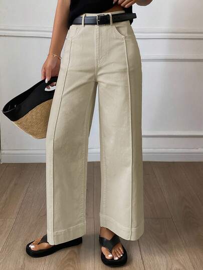 DAZY Women's Loose Flare Pants With Pockets, Solid Color Casual Street Style Trousers For Autumn