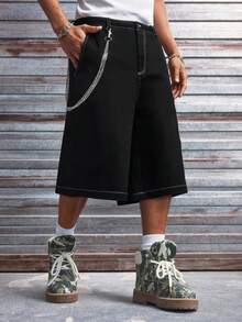 AXEPEAK Men's Casual Letter Embroidered Shorts, Summer - Black - View 3