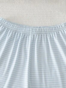 2pcs Women Summer Cute Cartoon 3D Dog Print Striped Round Neck Short Sleeve Loose Casual Pajama Set - Blue - View 10