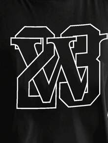 Manfinity Dauomo 男士加大码数字印花圆领短袖休闲百搭T恤 - 黑色 - 查看 3