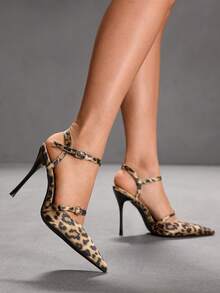 CUCCOO SZL Giày cao gót mũi nhọn quai ngang mắt cá chân đơn giản, thời trang thường ngày dành cho nữ, thích hợp cho mùa hè và ngày Valentine. - Mẫu da báo - Xem 5