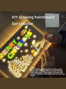 لوحة رسائل LED، تعمل بالطاقة USB بإضاءة دافئة، لوحة رسم مضيئة DIY من الأكريليك، لوحة رسم مضاءة ب- LED مع أقلام ملونة بسبعة ألوان، لافتة إعلانية صغيرة محمولة، مناسبة كهدايا عيد الميلاد ورأس السنة للمكتب والمنزل، بدون بطارية - ضوء أبيض دافئ - مشاهدة 6