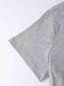 Resyla 刺绣爱心女士圆领修身短袖T恤 - 灰色 - 查看 6