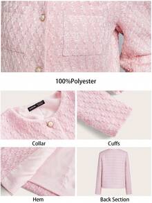 Maija 女士粉色珍珠提花蝴蝶结装饰纽扣点缀宽松翻领长袖开襟优雅休闲/商务外套，百搭舒适，适合所有季节，是情人节的理想之选。 - 粉色 - 查看 2