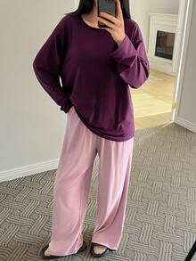 DAZY 配套柔软针织舒适宽松女士睡衣套装 - 紫色 - 查看 3
