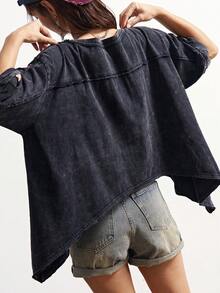 Bohemela Camiseta casual de mujer talla grande con bordado floral y cuello redondo - Negro - Ver 7