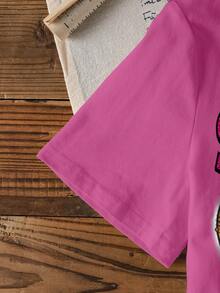 THE POWERPUFF GIRLS X SHEIN Tween Girl Blossom, Bubbles, Buttercup Pattern Round Neck Short Sleeve T-Shirt - White - View 5