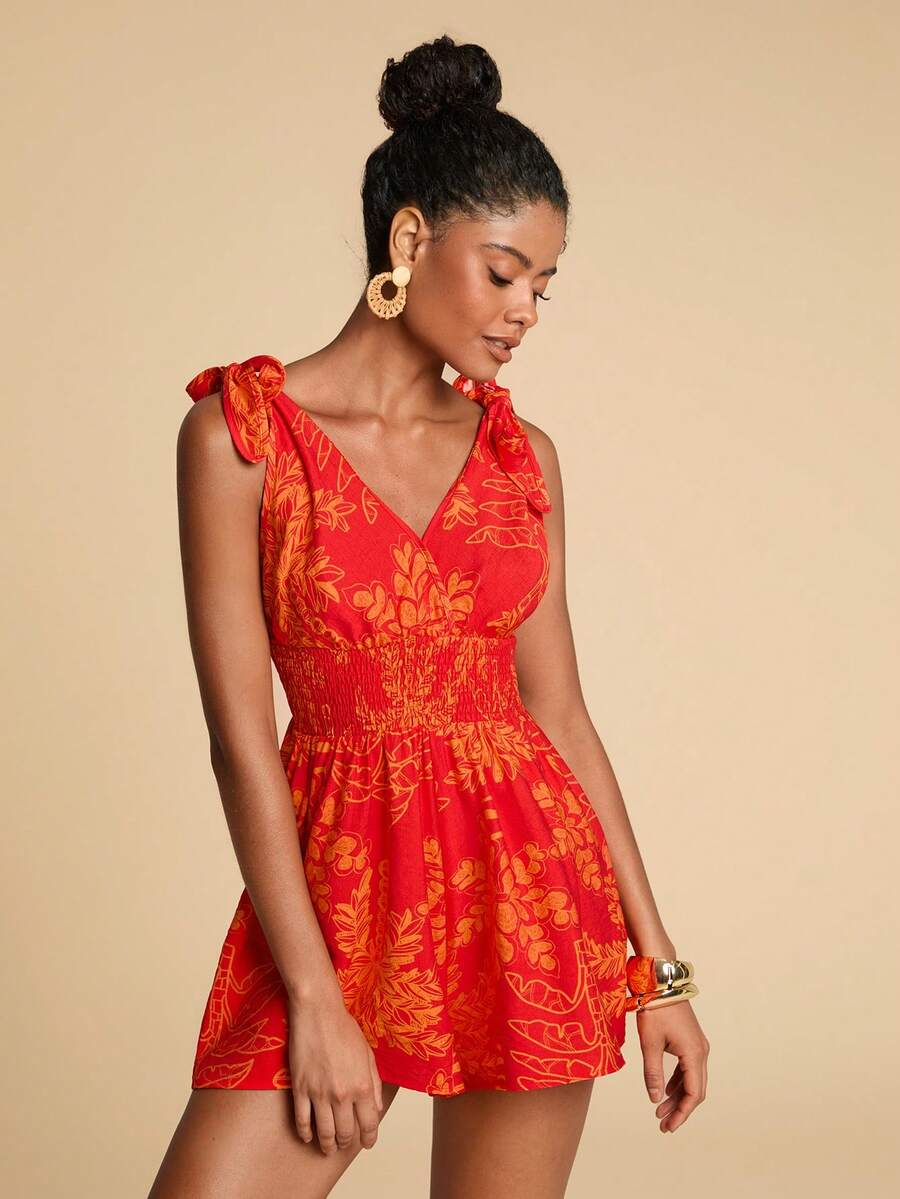 Travachic Women's Printed Waist Tie Jumpsuit, Suitable For Summer Vacation - Pink - View 1