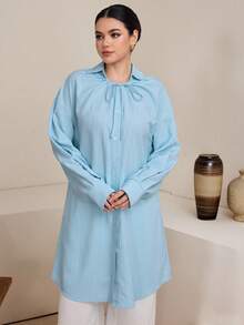 Graceveil Áo sơ mi dài tay dáng rộng màu xanh dương dành cho nữ - Màu xanh lam - Xem 6