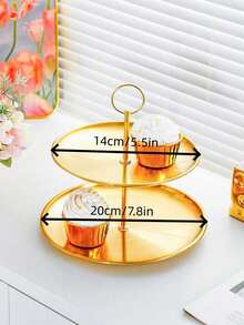 1 pieza Bandeja de fiesta de acero inoxidable de 2/3 niveles - Bandeja redonda plateada, adecuada para pasteles, frutas, postres y té - Soporte ideal para cupcakes y servidor de bufé - Multicolor - Ver 6