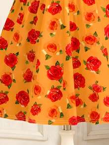Robe à col rond à manches courtes avec imprimé floral et figuratif pour bébé fille - Multicolore - Voir 6