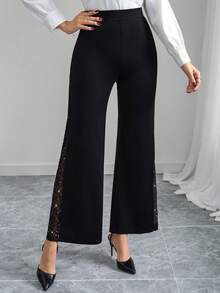 SHEIN Tall CURVE 大码水钻装饰休闲裤 - 黑色 - 查看 6