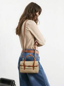 SHECARRY Ladies Handbag, Beige And Brown Patchwork Contrasting Colors, Exquisite Strap Decoration, A Must For Commuting. - Multicolor - View 3