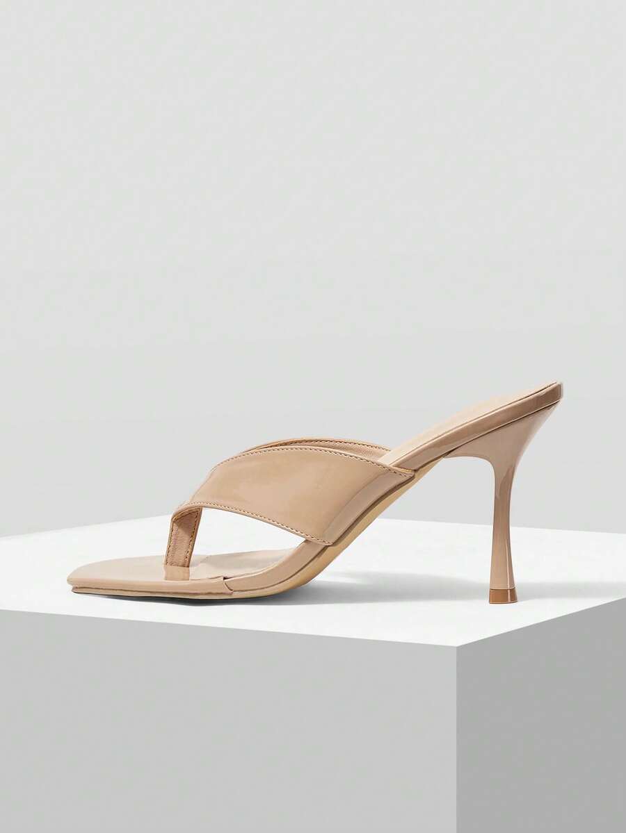 Mnmlis Women's French Style Square Toe Slip-On High Heel Mule Sandals, Apricot Color Valentine's Day - Apricot - View 1