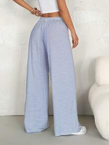 SHEIN PETITE Women's Casual Wide Leg Pants, Versatile All-Match Style Suitable For Spring And Summer - Black and White - View 2