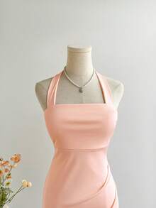 Elamini Vestido elegante de halter plisado de color rosa con estilo de sirena para mujer - Rosa Chicle - Ver 3