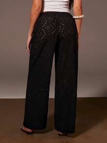 Athîral Women's Casual Vacation Lace Up Black Embroidered Woven Straight Leg Pants, Hollowed Out Black Pants, Black Pants, Embroidered Pants, Beach Wear, Outdoor Wear, Versatile Items, Summer Wear, Holiday Wear, Music Festival Wear - Black - View 6