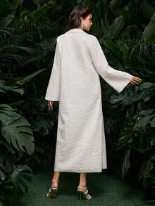 Al Najma 女士杏色纹理花卉长袖优雅阿拉伯连衣裙，春夏款 - 杏色 - 查看 2