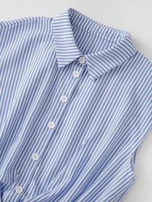 Olithes Blue & White Striped Sleeveless Bodysuit/Loose Casual/Commuter Bodysuit - Blue - View 4