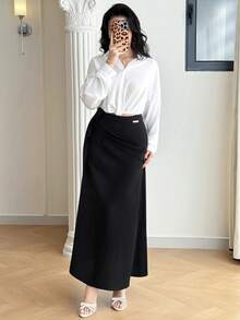 Modelyn New Design Asymmetrical Ruffle Decor Elegant Elegant Daily, Party, Commute, Vacation Versatile Skirt - Black - View 3